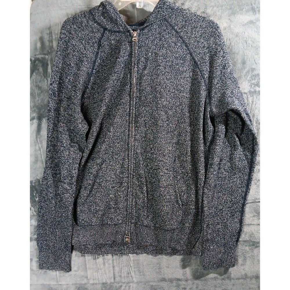 Theory Womens Large Full Zip Knit Hoodie Jacket Cotton Viscose Cashmere Spandex